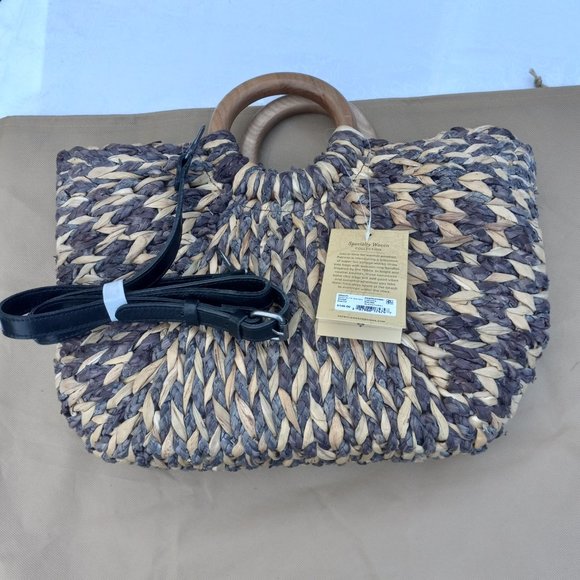 NWT PATRICIA NASH WOVEN STRAW TOTE BAG // CROSS BODY BAG WITH LEATHER STRAP - Picture 11 of 16